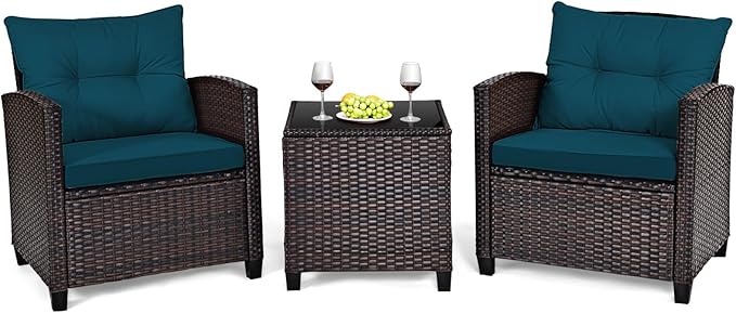 Tangkula 3 Pieces Patio Furniture Set, PE Rattan Wicker 3 Pcs Outdoor Sofa Set by TANGKULA