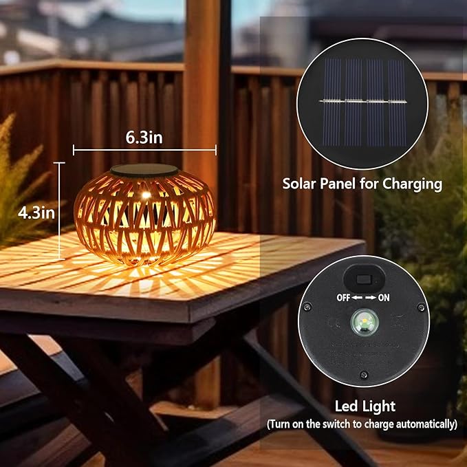 2 Pack Solar Lanterns Outdoor Waterproof, Outdoor Table Lamp Decor, Rattan - Image 2