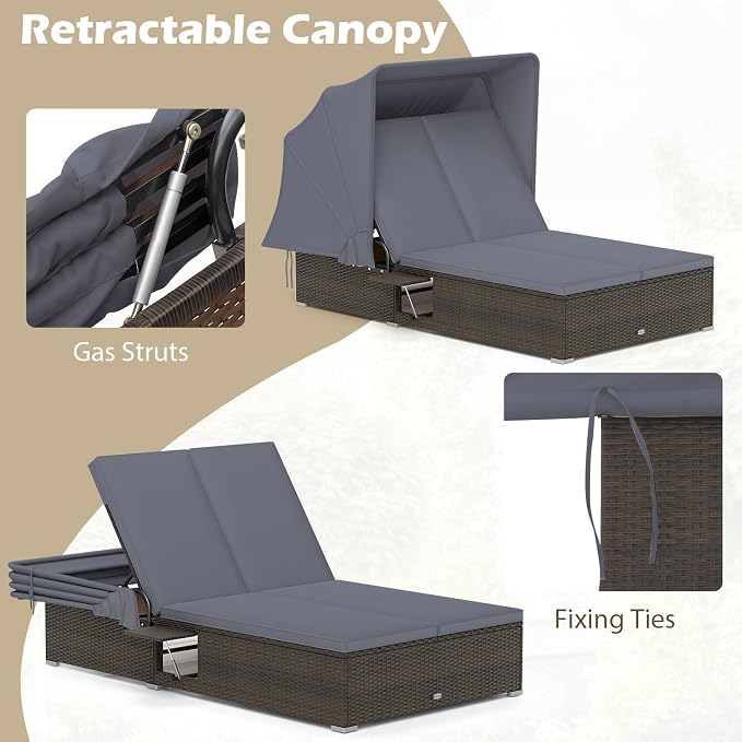 RELAX4LIFE Outdoor Rattan Daybed w/Canopy - Image 4