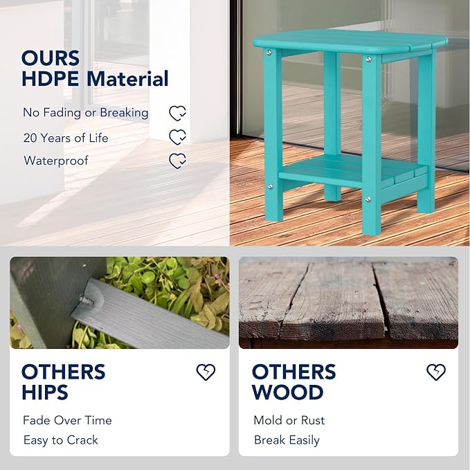 nalone Adirondack Side Table 16.5" Outdoor Side Table HDPE Plastic Double - Image 5