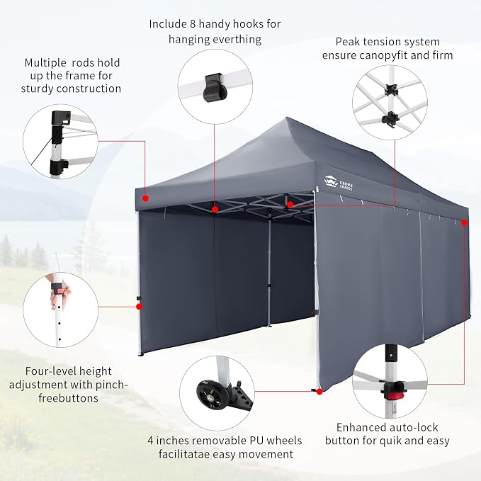 CROWN SHADES 10x20 Pop Up Canopy Tent, Thicken Frame Commercial Heavy Duty Tent - Image 3