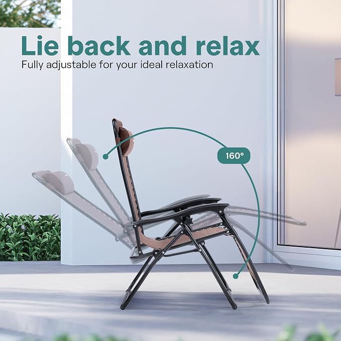 SereneLife Outdoor Zero Gravity Lounge Chair Set - Image 3