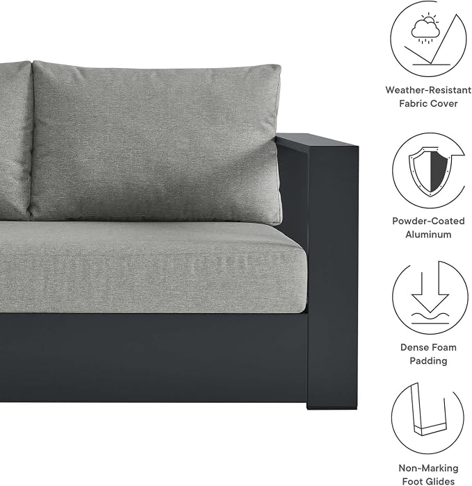 Modway Tahoe Aluminum 3-Piece Outdoor Patio Furniture Gray, Modular Sectional - Image 5