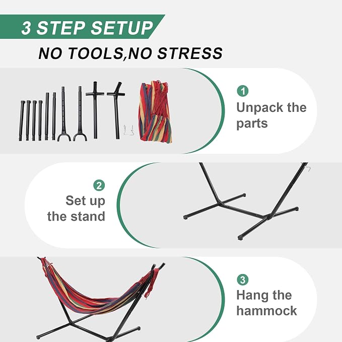 Hammock with Stand for Outside, 600lb Weight Capacity Adjustable Height 3-in-1 - Image 6