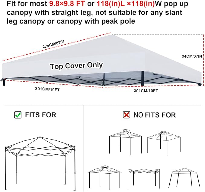 Joramoy 10×10 Canopy Replacement Top Only, Waterproof Pop Up Canopy Tent Top - Image 2