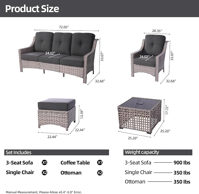 HOOOWOOO 6 Piece Patio Furniture Conversation Sets - Image 7