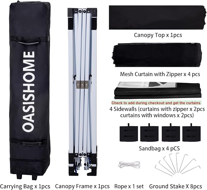 OASISHOME Pop-up Gazebo Instant Portable Canopy Tent 10'x10', - Image 3
