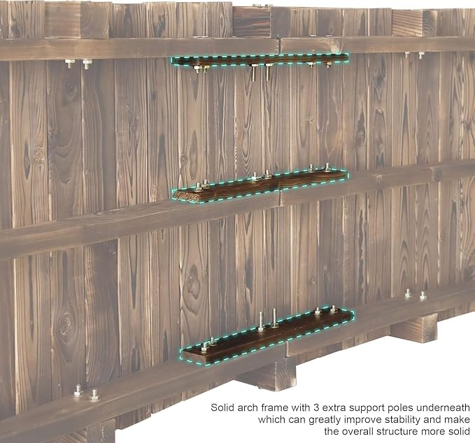 5FT Wooden Garden Bridge Arch Stained Finish Footbridge Decorative Backyard - Image 5
