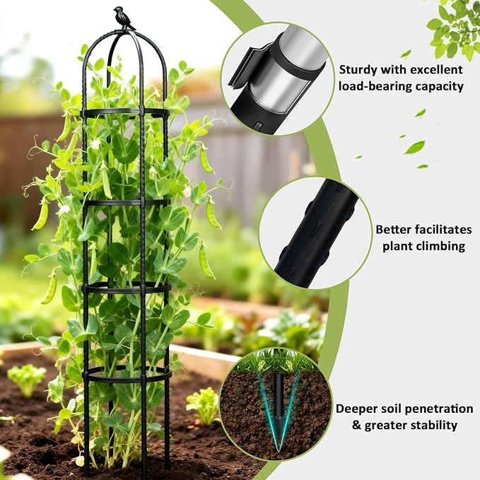 Obelisk Trellis for Climbing Plants Outdoor, 6.2 FT Plant Support for Tomato - Image 4
