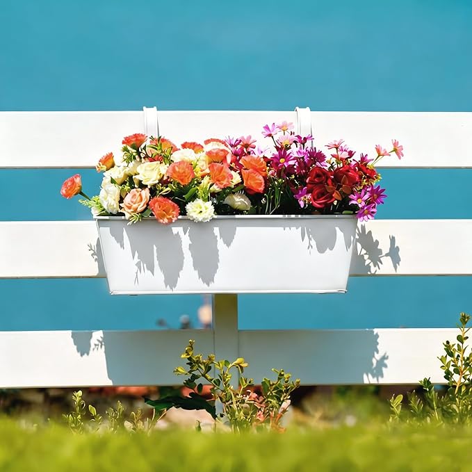3 Pack Metal Railing Planters, 16 Inch Large Rectangular Hanging Flower Pots - Image 5