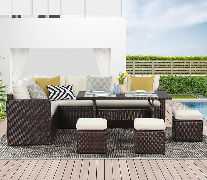 Wisteria Lane Patio Furniture Set, 7 Piece Outdoor Dining Sectional Sofa - Image 8