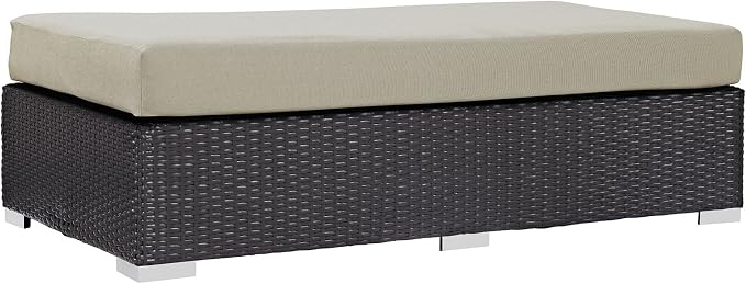 Modway Convene Wicker Rattan Outdoor Patio Rectangle Ottoman in Espresso Beige - Image 3
