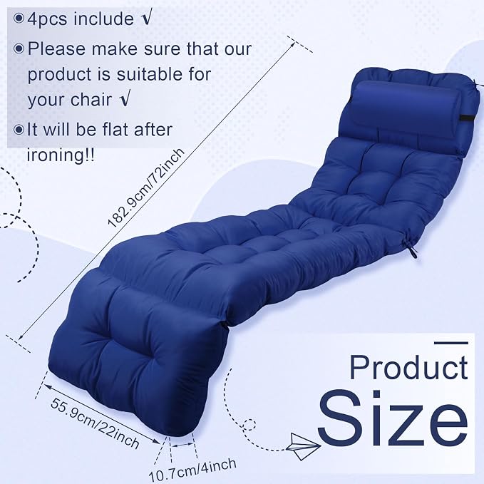 4 Pieces Outdoor Chaise Lounge Cushions - Image 2