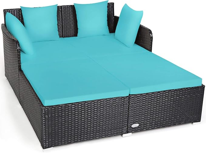 Tangkula Outdoor Rattan Daybed, Sunbed Wicker Furniture w/Spacious Seat by TANGKULA
