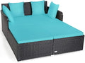 COSTWAY Outdoor Patio Rattan Daybed, Sponge Cushioned Loveseat Sofa by COSTWAY