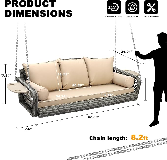 Outdoor Wicker Patio Porch Swing - Image 7