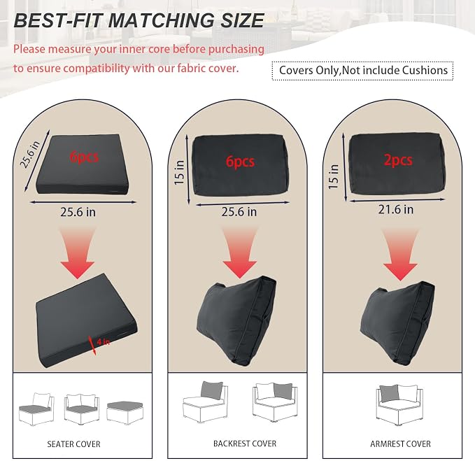 Outdoor Cushion Covers for Patio Furniture, Patio Cushion Covers Replacement - Image 2