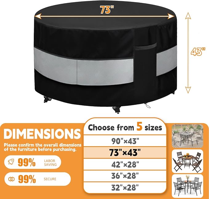 Round Patio Bar Height Table and Chair Cover Black Grey Waterproof Up to 10000pa - Image 2