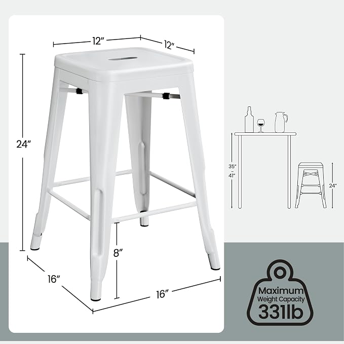 Yaheetech 24 Inch Metal Barstools Set of 4, Counter Height Backless Stools - Image 3