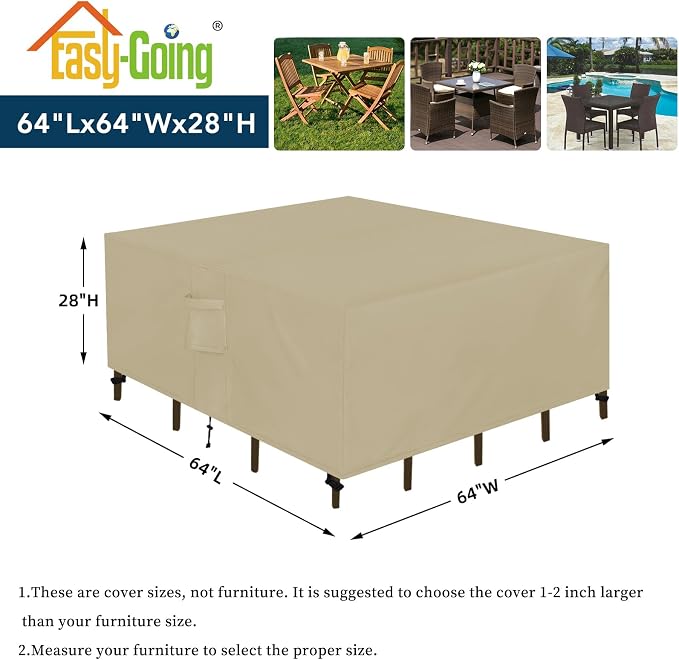 Easy-Going Square Patio Furniture Cover Waterproof Outdoor Dining Table and - Image 2