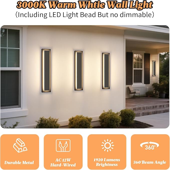 Modern Outdoor Wall Lights -  Long Exterior Lighting Fixtures, Front - Image 4