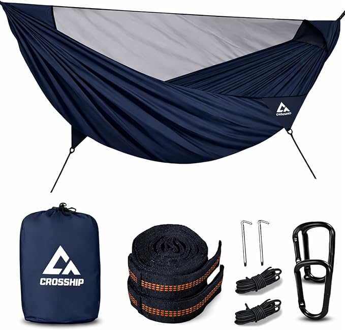 Camping Hammock with Mosquito Net, 2 Person Hammock Bug Net, Parachute Nylon by CROSSHIP