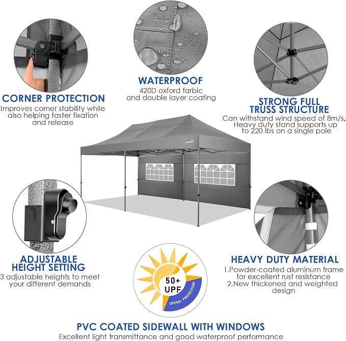 COBIZI 10x20 Canopy with Sidewalls, Heavy Duty Party Tent Pop up Canopy - Image 4