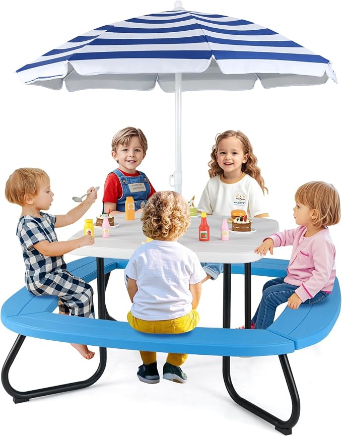 HONEY JOY Kids Picnic Table, 8 Person Toddler Outdoor Table and Chair Set by HONEYJOY