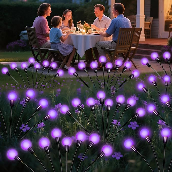 Solar Garden Lights Outdoor, 4 Pack Firefly Swaying Lights Purple, Waterproof 4 - Image 2