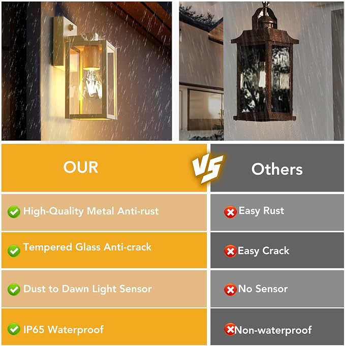 PARTPHONER Dusk to Dawn Outdoor Light Fixtures, Waterproof Exterior Wall Sconce - Image 5