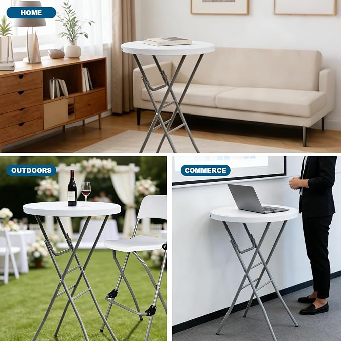 28” Round Folding Bar Table, High Top Cocktail Table - Image 9