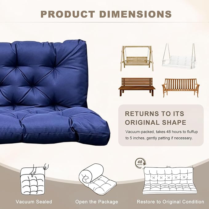 Porch Swing Cushion with Backrest, Waterproof Bench Cushion - Image 6