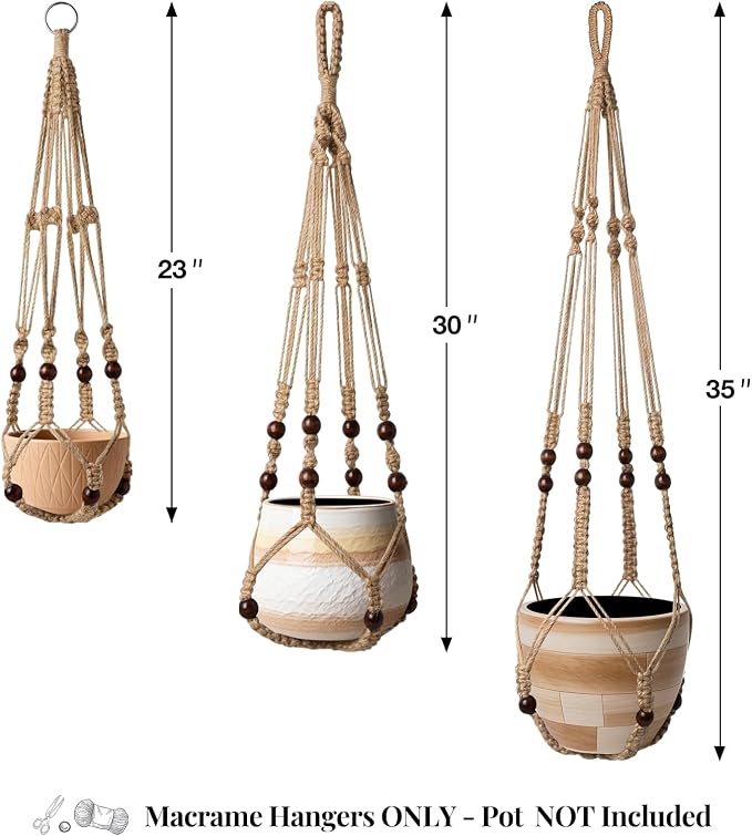 3 Pack Jute Macrame Plant Hanger Indoor 3 Different Sizes Hanging Planter - Image 3