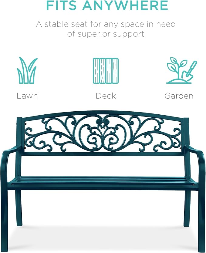 Best Choice Products Outdoor Bench Steel Garden Patio Porch Furniture - Image 3