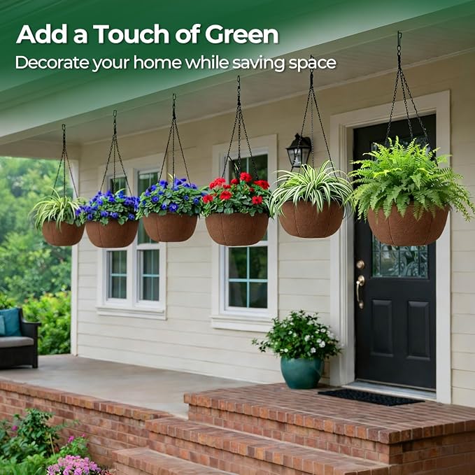 T4U Hanging Planters for Outdoor Plants, 10 Inch 6 Pack Fabric Hanging Baskets - Image 6