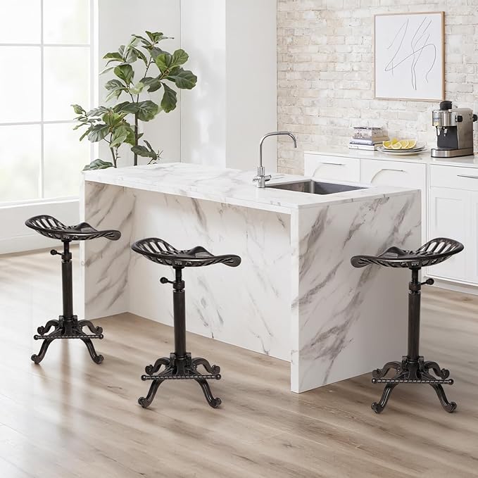 Diwhy Rustic Industrial Farmhouse Tractor Seat Counter Height Adjustable Bar - Image 2