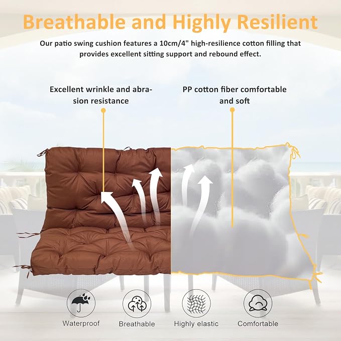 Swing Replacement Cushions for Outdoor: 2-3 Seater Waterproof Porch Bench - Image 4