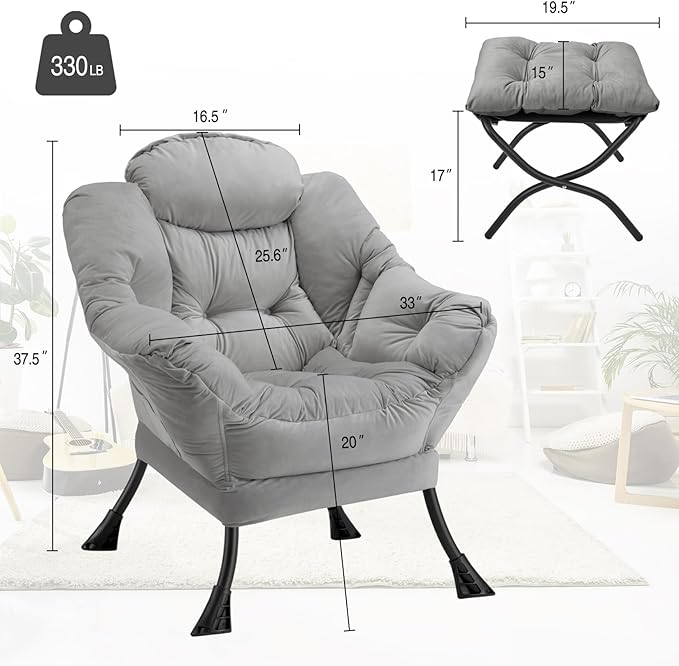 Lazy Chair with Folding Ottoman Modern Large Accent Chair, Contemporary Lounge - Image 3