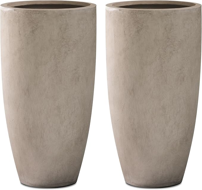 Kante 23.6" H Weathered Concrete Tall Planters, Large Outdoor Indoor Decorative by Kante