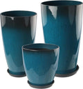 24-21-11 Inch Tall Planters Set of 3, Indoor Outdoor Blue Glossy Round Planter by Goldshire
