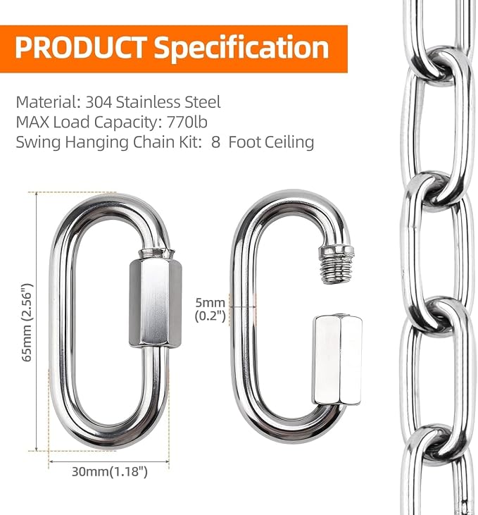 Yaeccc 2 Pack Heavy Duty Porch Swing Hanging Chain Kit, Hammock Chair Hardware - Image 7