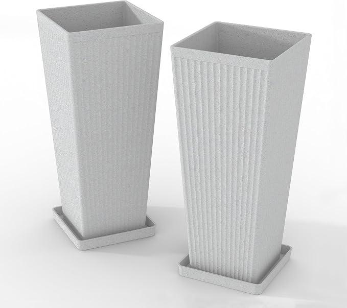 Tall Planters for Outdoor Plants Set of 2, 23.6" Large Taper Flower Plant Pots by Unknown