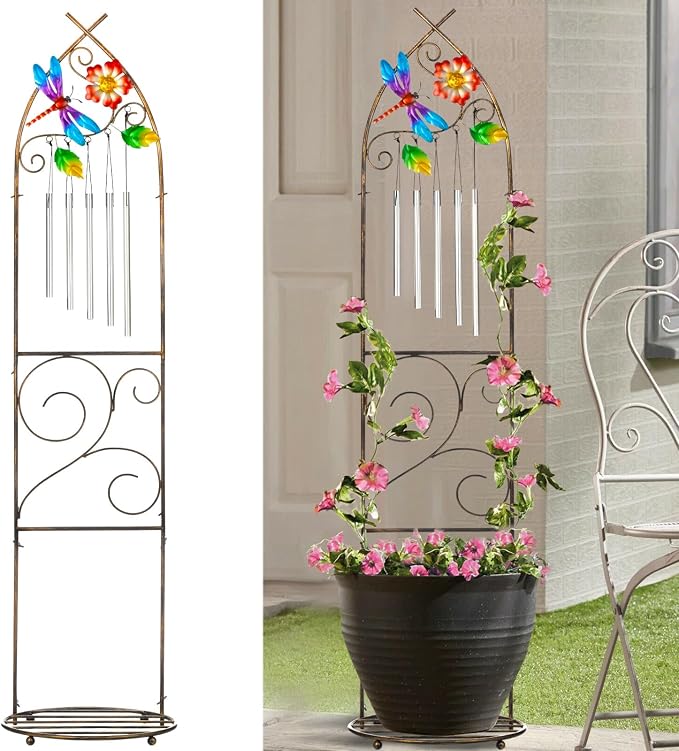 Garden Trellis with Plant Stands, 48” Metal Detachable Dragonfly Plant Pot by SUNNYPARK