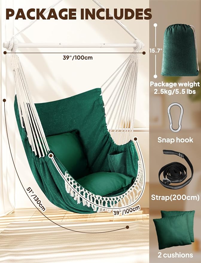 Chihee Hammock Chair Hanging Swing Max 500 Lbs 2 Cushions Included Metal - Image 6