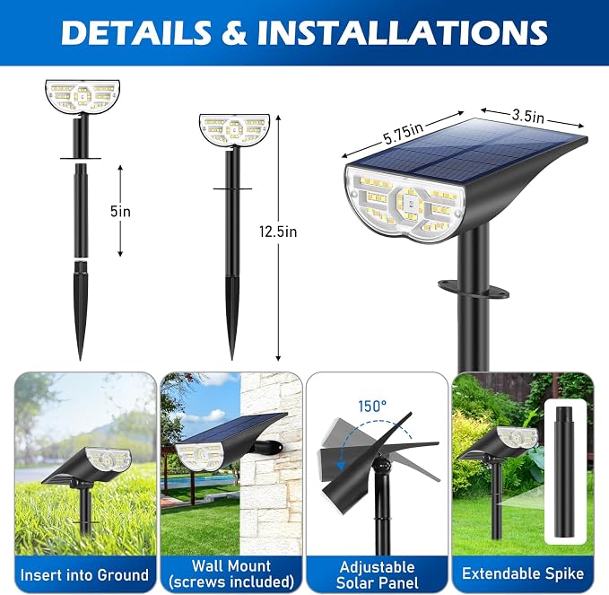 Solar Lights Outdoor, 5 Working Modes Solar Powered Spotlights - Image 4
