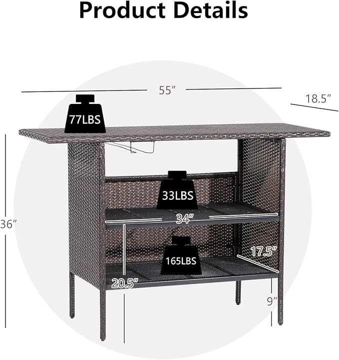 Tangkula Outdoor Wicker Bar Table, Patiojoy All Weather Patio Bar Height Table - Image 3