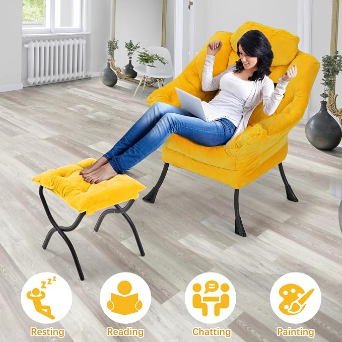 Lazy Chair with Folding Ottoman, Leisure Sofa Chair, Soft Fabric Armchair with - Image 7