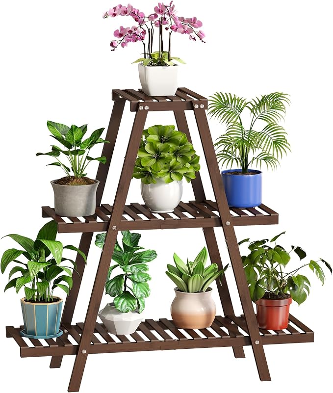 BMOSU Plant Stand Bamboo for Indoor Outdoor Tiered Plant Shelf 8 Potted Flower by BMOSU
