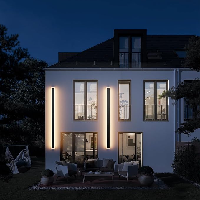 2 Pack 71In Long Outdoor Wall Lights IP65 Waterproof, 50W Black Modern LED - Image 6