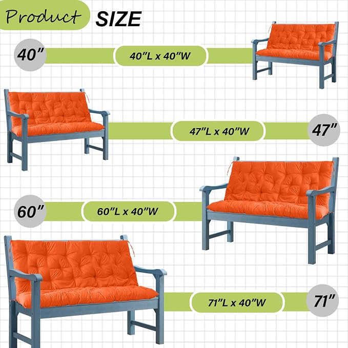 Waterproof Porch Swing Cushion Replacement, 2–3 Seat Swing Seat Cushion - Image 7